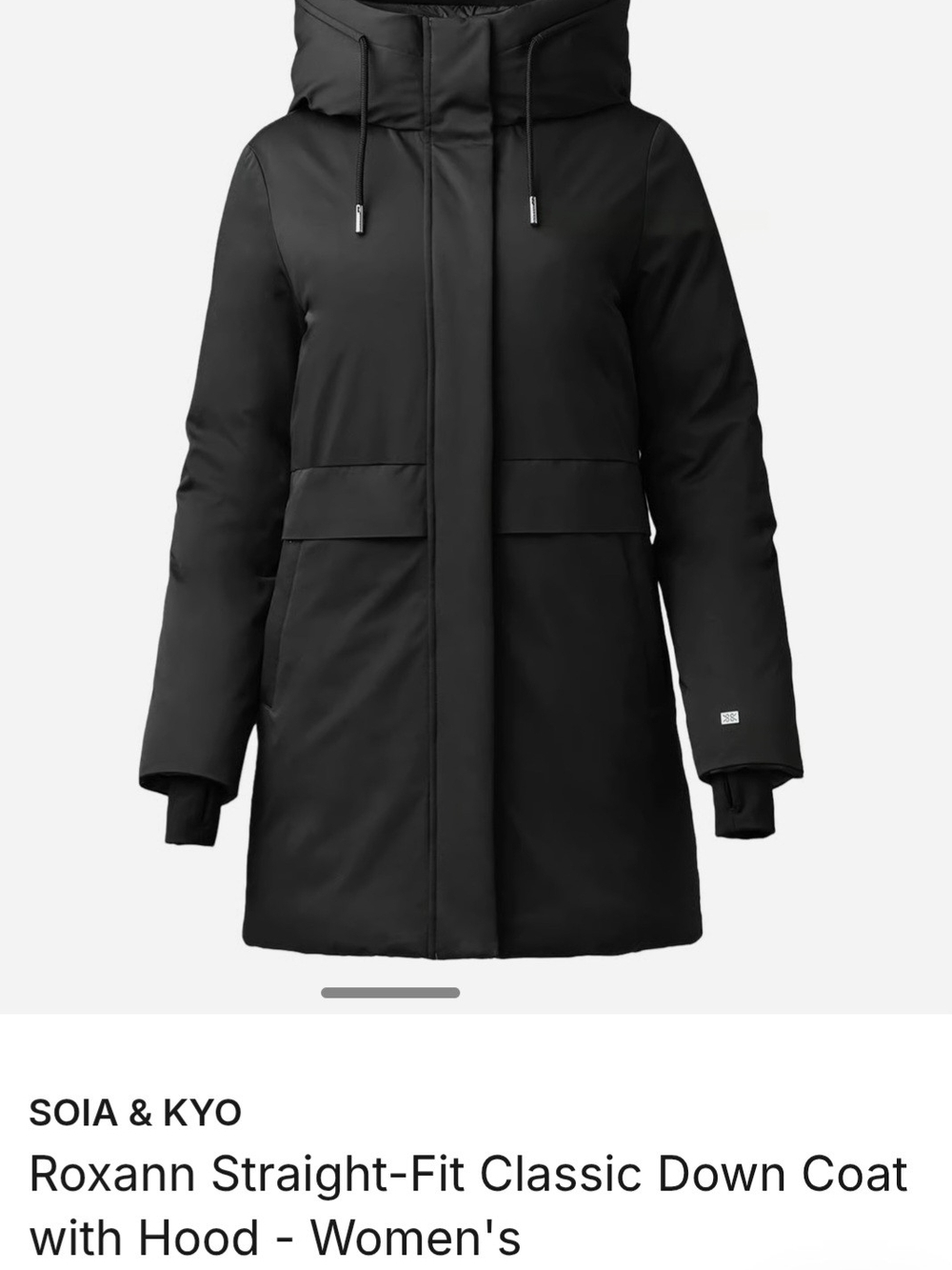 NWT-Soia & Kyo Black Roxann Straight-Fit Down Coat/Parka with Hood -Size Small